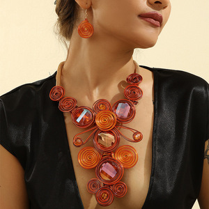 Long African Style Inspired Centric Exaggerated <b>Crystal</b> Chunky Necklace Jewelry <b>Sets</b> for American Black Women Alloy Gold Plated - Product Image 1