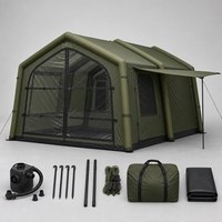 Tente Cabine Gonflable Vert Foncé 16 m² 3.2x5x2.3m avec Porte TPU, 2 Pièces, Mélange Coton 210G, Tente Gonflable pour 7-10 Personnes, Glamping Familial