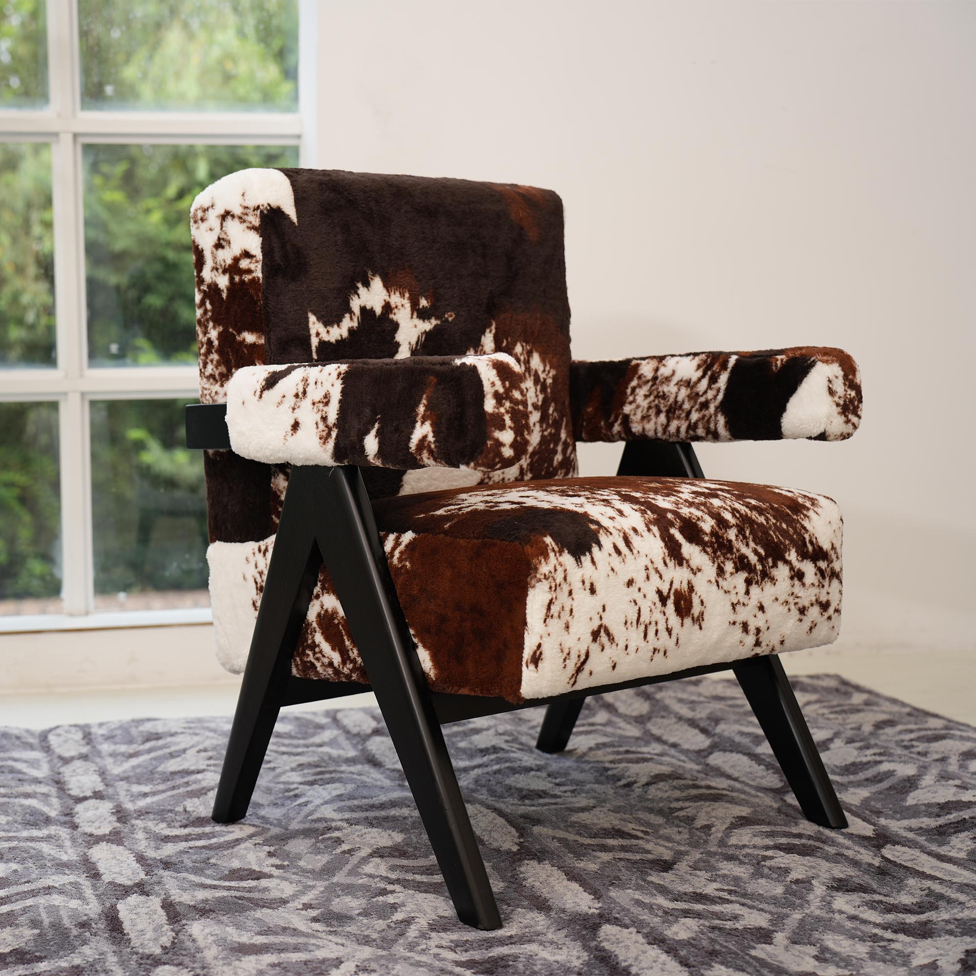 HOT Cow Print Accent Chair Print Fabric Cowhide Fabric Brown