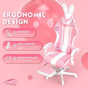 Silla <span class=keywords><strong>Gamer</strong></span> Rosa Reclinable con Reposapiés, Silla de Oficina <span class=keywords><strong>para</strong></span> Juegos con Masaje, Linda Silla de <span class=keywords><strong>Escritorio</strong></span> <span class=keywords><strong>para</strong></span> Chicas - Product Image 4