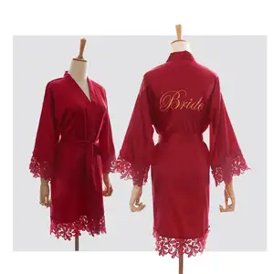 ชุดเสื้อคลุมปักลายส่วนตัวสำหรับผู้หญิง,ชุดเสื้อคลุมสีแดงชุดนอนเจ้าสาวและเพื่อนเจ้าสาวงานแต่งงานผ้าซาตินสำหรับผู้หญิง2021
