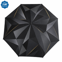 Parapluie de golf à motif géométrique, imprimé lignes dorées, avec tige robuste, idéal pour les cadeaux d'entreprise de luxe