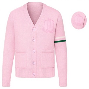Sorority Fraternity Pink Acrylic Knitted <b>Cardigan</b> <b>Men's</b> Women's Winter Full Sleeve Button Closure Greek Letter Embroidery Front - Product Image 1