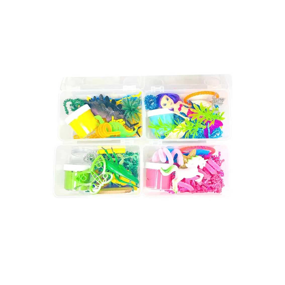 DIY Educational Toys 4 Pack Mini Kits Toddler Friendly Edition with Bugs Life, Mermaid, Dinosaur and Unicorn Play Dough for Kids