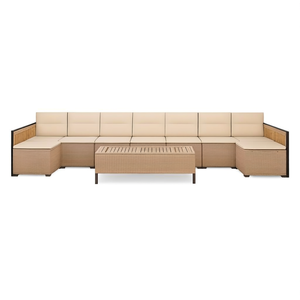 Set Divano da Giardino in Rattan Beige, Arredamento da Esterno con Cuscini in Schiuma ad Alta Densità, Design Contemporaneo, Impermeabile e Resistente ai Raggi UV in PE - Product Image 1