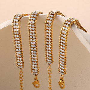 Bracelet double couche en zircon blanc, style européen et américain, plaqué or 18 carats, en acier inoxydable, bijoux de fête - Product Image 3