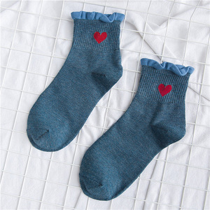 Thời Trang Dễ Thương Ánh Sáng Màu Xanh Hồng Trắng Đen Biểu Tượng Tùy Chỉnh Tim Chải Kỹ Bông Hàng dệt kim Riho Thể Thao Thoáng Khí Phụ Nữ Mắt Cá Chân Vớ - Product Image 4