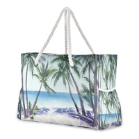 Bolso Tote de playa tropical Penang con sublimación de impresión completa para vacaciones de verano, bolsas de playa extra grandes de lona de algodón personalizables para mujer