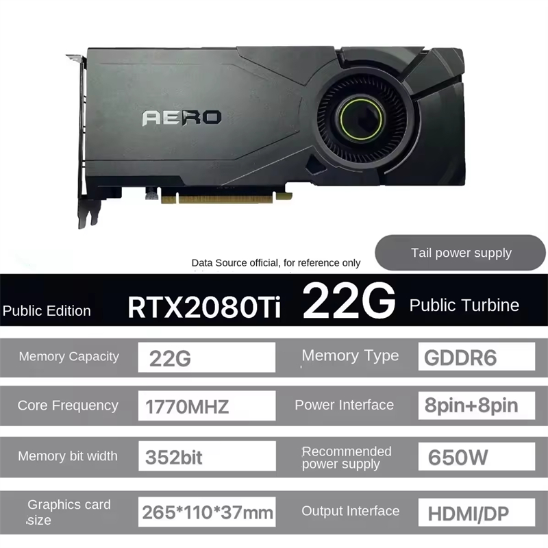 RTX 2080 Ti 22GB Graphics Card - High Performance Video
