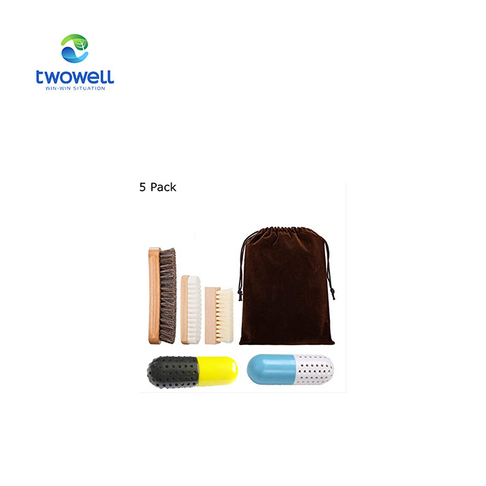 Escova para escova de sapato, kit de escova para limpeza eco-amigável com bolsas de couro, cerdas de cavalo, 100%