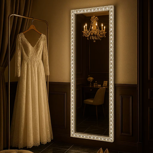 Miroir <span class=keywords><strong>en</strong></span> cristal LED pleine longueur avec lumières tactiles <span class=keywords><strong>lentilles</strong></span> <span class=keywords><strong>en</strong></span> aluminium pour salon de coiffure chambre appartement hôtel salle de bain décor - Product Image 1