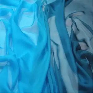 100 Gradient Color Ombre Pure Silk Chiffon Fabric in Blue Degree Color for Women Clothes