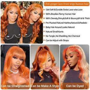Perruques en cheveux humains Remy 13x4 Lace Front Orange Gingembre, douces, densité 180%, longues bouclées, sans colle, pour femmes, vente en gros - Product Image 5