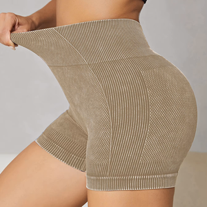 Women's High-Waisted Solid Peach <b>Hip</b> Yoga Shorts Moisture Absorbing Four-Way Stretch Sports Running Washed Shorts - Product Image 5