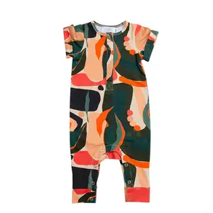 Gebreide Romper Een Stuk Baby Kleding Leveranciers Zomer Korte Mouw Effen Knop Mousseline Gebreide Romper