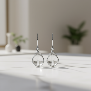 Pendientes Minimalistas con Forma de Gota de Agua con Cristal Transparente en Engaste de Plata 925 para Uso Diario de Mujer E5606 - Product Image 2
