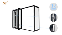 Ventana Plegable de Aluminio Negro con Aislamiento Térmico NFRC AS2047, Insonorizada, de Doble Vidrio, Tipo Acordeón, con Aislamiento Térmico Low-E