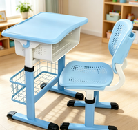Ensemble Chaise et Bureau Individuel Moderne Écologique et Durable à Hauteur Réglable avec Double Panier de Rangement en Fil Métallique pour École et Salle de Classe
