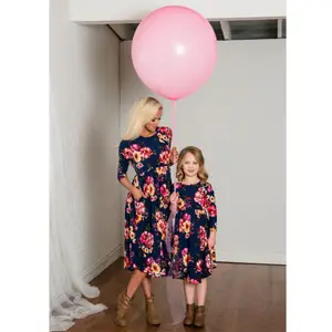 2020 New Parent-child dress Printed Round Neck Long Sleeve Dress family clothes