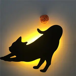 Dễ thương Mèo Kitty tường ánh sáng ít Kitten LED thắp sáng Tường dấu hiệu handmade điều khiển âm thanh LED Đèn nền động vật LED ánh sáng