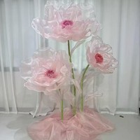 Harga Pabrik O-005 Bunga Poppy Raksasa Organza Buatan Tangan Bunga Pernikahan 3D Raksasa Kustom Bunga Raksasa Pink Berdiri