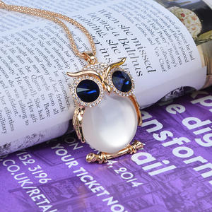 ヒップホップクリスタルフクロウネックレス男性女性ロングチェーンパンクカジュアル青い目動物ペンダントセーターネックレスジュエリーアクセサリー - Product Image 4