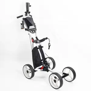 Wholesale Nwe Black Goft Club Carts Hot One-click Electric Foldable Aluminum 4 Wheel Golf Trolley For Outdoor Golf Activity