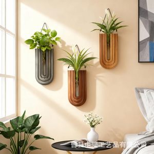 Jarrón de pared de madera en forma de U, soporte colgante para plantas, decoración para sala de estar, estilo minimalista, color madera natural, color gris retro - Product Image 2