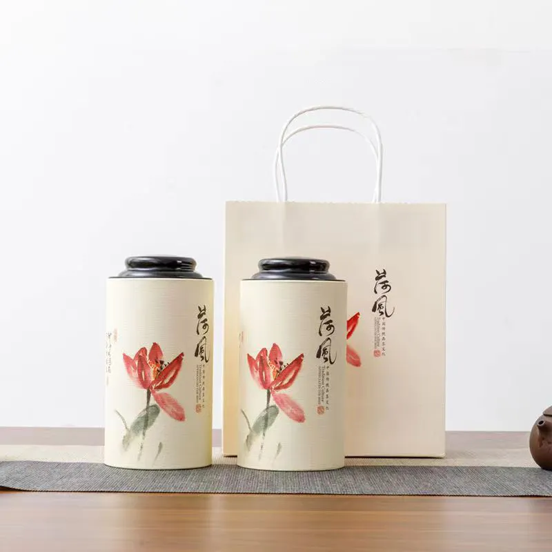 علبة أكياس شاي بشعار مخصص أنبوب ورقي للقهوة صندوق هدايا فارغ قابل للحمل أنبوب ورقي صيني آمن على الغذاء علبة صفيح لتعبئة الشاي