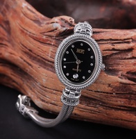 Classique De Luxe Dames Ovale Montre-Bracelet À La Mode En Argent Sterling 925 Plaqué Rhodium Quartz Femmes Cadeau De Fête