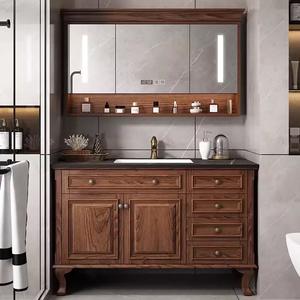 גודל גדול אלון כהה חדר אמבטיה יהירות ארון עם מראה - Product Image 3