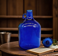 Offre Spéciale Vide Unique Grand Volume 3L 4L 5L Bleu Verre à Vin Conteneurs de Bière Bouteilles en Verre de Vodka Alcoolisée avec Couvercle et Poignée