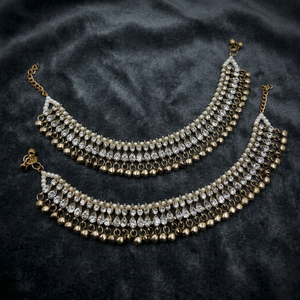Tobillera Kundan de Perlas Blancas para Mujer, Aleación con Imitación de Rodio, Estilo Nupcial, Clásica, Tradicional India, para Bodas - Product Image 2