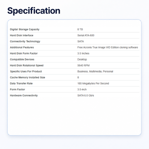8TB Hard <b>Drive</b> Blue PC <b>Internal</b> <b>Drive</b> HDD 5640 RPM 6 Gb/s 256 MB 3.5" WD80EAAZ Brand New Hard <b>Drive</b> - Product Image 2