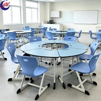 Ensemble de mobilier scolaire moderne de haute qualité avec plateau en HPL métallique, comprenant bureaux et chaises pour salles de classe de discussion collective