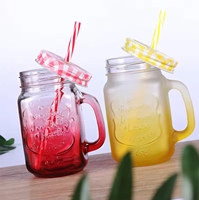 Vasos para beber, vaso reutilizable, tazas Boba, botellas, logotipo personalizado, tarro de albañil de vidrio con mango transparente vacío con pajita y tapa