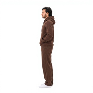 Men's <b>Brown</b> Hooded Tracksuit Full Sleeve Solid Color Cotton Casual Wear with Side Pockets Regular Fit Autumn Style - Product Image 4
