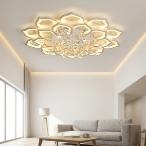 โคมไฟเพดานคริสตัล LED สแตนเลสสตีลทันสมัย ดีไซน์รูปดอก<span class=keywords><strong>บัว</strong></span> สำหรับห้องนอน ห้องนั่งเล่น และห้องรับประทานอาหาร - Product Image 1