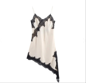 GX11819 <span class=keywords><strong>Abito</strong></span> <span class=keywords><strong>Mini</strong></span> da Donna Senza Maniche con Spalline Sottili, Sexy ed Elegante per Feste, con Inserti <span class=keywords><strong>in</strong></span> Pizzo e <span class=keywords><strong>Raso</strong></span>, Vestito Irregolare - Product Image 4