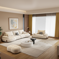 Canapé de salon en bois style crème, tissu anti-griffures pour chats, résistant aux rayures, moderne, minimaliste, courbé, pour petit appartement, en ligne droite