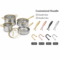 Batterie de cuisine Golden Key en acier inoxydable 3 plis martelé SUS304, casseroles et poêles avec couvercle en verre, fabrication OEM, vente en gros