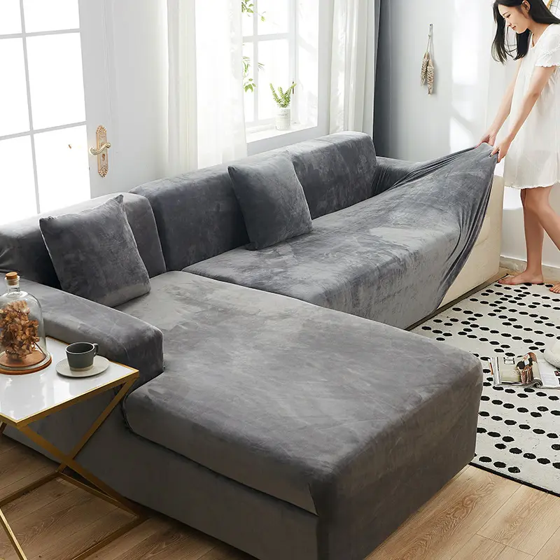 High quality modern spandex l shape sectional sofa slipcover 3seater 5 seater 7 seater strech linen sofa cover