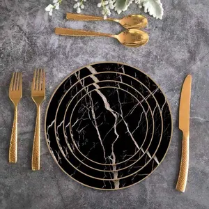 Nordic light da sposa di lusso in marmo nero piatti da tavola in ceramica set con oro con la montatura nera