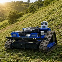 Tondeuse robotisée télécommandée sur chenilles à moteur essence avec phares LED, coupe-herbe pour pentes, équipement lourd, vente en gros