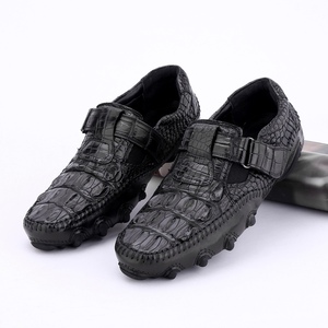 Mocasines Negros con Estampado de Piel de Cocodrilo 100%, Punta Redonda, Cierre de Velcro, Entresuela Acolchada de EVA, Suela de Goma, para Todas las Temporadas - Product Image 3