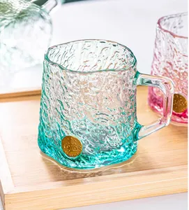 Haushalts hitze beständige einwand ige Mode Ästhetische Glass chale Blaugrüne Kaffee glass chale Runder Griff