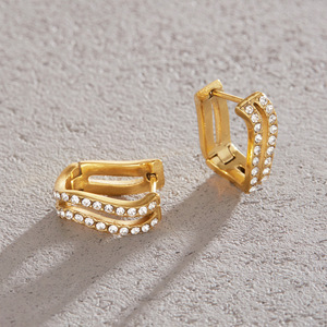 Rose Gold Plated Huggie <b>Earrings</b> With <b>Crystal</b> Rhinestones Women's Trendy <b>Studs</b> - Product Image 3
