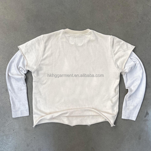 Custom screen Screen Print <b>Waffle</b> Thermal cotton Fabrics Long Sleeve Double Layers Oversized Boxy Fit Acid Washed Men <b>Shirt</b> - Product Image 2