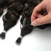 Extensions capillaires Nano Ring bouclées en cheveux humains vierges Remy, pré-bouclées, qualité salon, double tirage, naturelles, douces et soyeuses, en trame, pack
