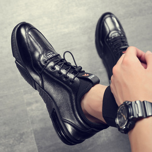 Satchi Zapatos informales de cuero con cordones para hombre, zapatillas deportivas ligeras con punta redonda, a la moda de otoño - Product Image 2